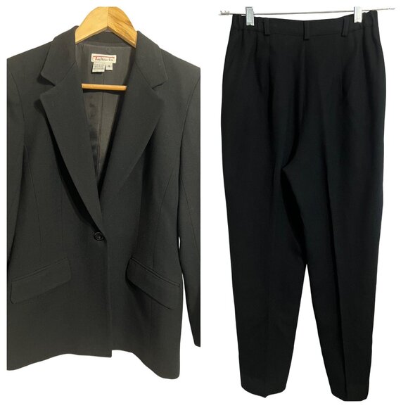 Talbots Women Black Wool Blazer & Pants Suit Set Size 4 Professional Office Goth - Picture 1 of 16
